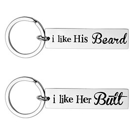 Couple Christmas Valentines Gifts Keychains, I Like His Beard I Like Her Butt Keychain Anniversary Birthday Gift Couple Gifts for Him and Her