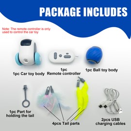 Interactive Cat Toy Set, Smart Dog Toy Pack, A Automatic Mice Car Toy, A Electric Moving Cat Ball, for Cats and Dogs, Speedy, Feather Tail, Remote Control, Keep Busy, Stimulating, Rechargeable (blue)