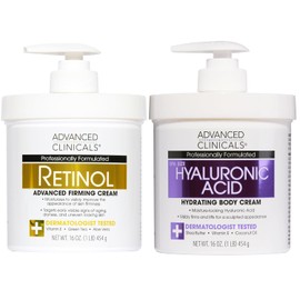ADVANCED CLINICALS 2 PACK SET - CREMA CORPORAL A. HIALURONICO CON ACEITE DE BORRAJA, ESCUALANO Y VITAMINA E + CREMA CORPORAL RETINOL REAFIRMANTE CON VITAMINA E, TE VERDE Y ALOE VERA 454GR/CU
