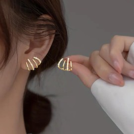 Gold Claw Earring Cuff Claw Earrings for Women Earrings that Look Like Multiple Piercings Shiny Crystal Earrings Wrap Cuff Piercing Studs Earrings (s-g-2pcs)