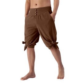MO GOOD Mens Pirate Renaissance Shorts Viking Costume, Medieval Lace-up Retro Pants Cotton Cosplay for Renfaire(Brown,S)