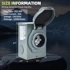 MaxWorks 50 Amp Generator Power Inlet Box NEMA SS2-50P 125/250V 12500W Weatherproof Outdoor Generator Transfer Switch Inlet for Backup Power 51071