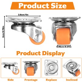 8 Pcs Swivel Castor Wheels for Trolley Wheels, Small Caster Wheel with Orange Base, Wheel for Furniture Casters, Move Heavy Objects