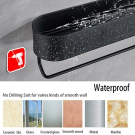 Hodzeed No Drilling Shower Shelf with Towel Rail Bar - Wall Mounted Aluminum Bathroom Kitchen Spice Organizer Rack（Do not Place Items Greater Than: 3.4in*10.2in）