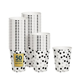 PAW - Disposable Paper Cups (8,5 oz, 50-Pack), Hot & Cold Paper Coffee Cups, Drinking Cups with Silver Confetti Theme for Birthday, Party, Kids Party, BBQ, New Year's Eve, Picnic