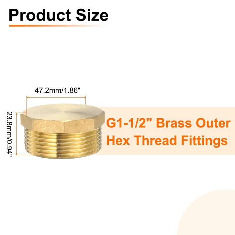 sourcing map Brass Outer Hex Thread Fittings, G1-1/2 Male Brass