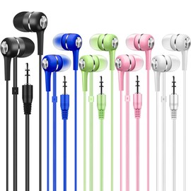 Factorymall - Paquete de 50 auriculares a granel, multicolor para aula, niños, adolescentes, auriculares desechables al por mayor, auriculares para escuela, estudiantes, biblioteca, laboratorio de