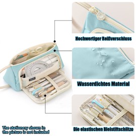 ONCCI Pencil Case Girls Pencil Case Large Capacity Teenager Case Pens Pencil Case for School & Office (Cream Light Blue)