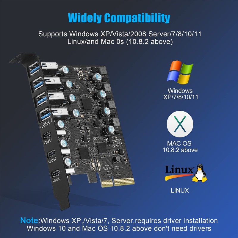PCIe to USB 3.2 Gen 2 Card 7-Port(4A +3C), 10Gbps