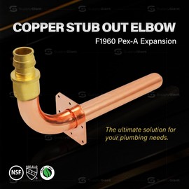 Pex-A Expansion Copper Stub Out Elbow with Flange 3/4" x 4" x 8", F1960 Stub Out Elbow Fitting No Lead Brass, For Use in Pex-A-Tubing Connection