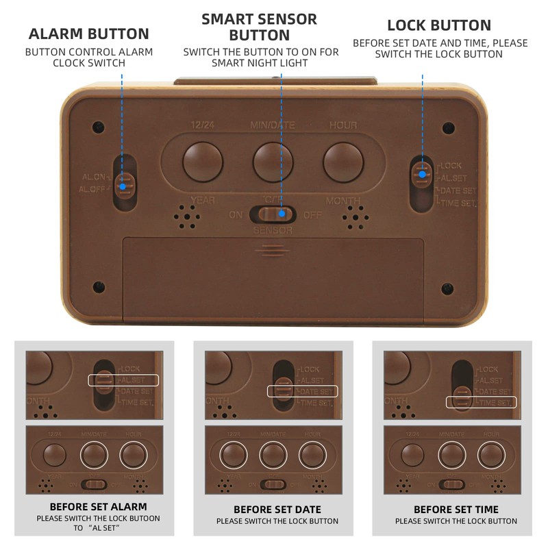 everwood Wooden Digital Battery Operated Alarm Clocks for Bedrooms, Beside,