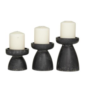 Deco 79 Wood Decorative Candle Holder Candle Stand, Set of 3 Candlestick Holder 6", 5", 4"H, Black