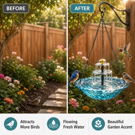 Hanging Solar Bird Bath Fountain for Garden Decor – 3-Tier Waterfall Feeder Tray for Hummingbirds & Small Birds