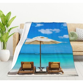 HGOD DESIGNS Turquoise Sea Blanket Beach Throw Blanket White Sand and Palms Soft Warm Cozy Fuzzy 100x130cm Throw Blanket for for Women, Men