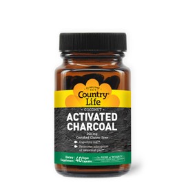 Country Life Coconut Activated Charcoal Capsules, 260mg – Natural Charcoal Supplement for Gas and Bloating Relief - Gluten-Free, 40 Vegan Capsules
