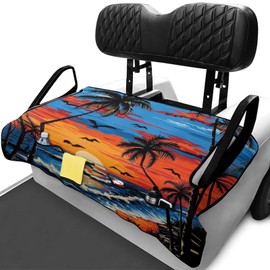 Knextrepoy Colorful Sunset Golf Cart Seat Covers with Pockets, Coconut Tree Golf Cart Seat Towel Blanket for 2 Passenger Golf Carts Accessories Gifts for Golfer for All Season