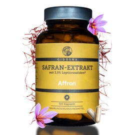 QIDOSHA® Saffron Capsules AFFRON® 30 mg - 120 Capsules, Saffron Extract Standardized on Saffron & Crocin, Clinically Researched, in Pharmacist Jar & Vegan