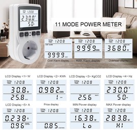 KETOTEK Electricity Meter for Socket, Power Consumption Meter, Energy Cost Meter, Electricity Cost Meter with LCD Screen Backlight and Overload Protection, 3680 W