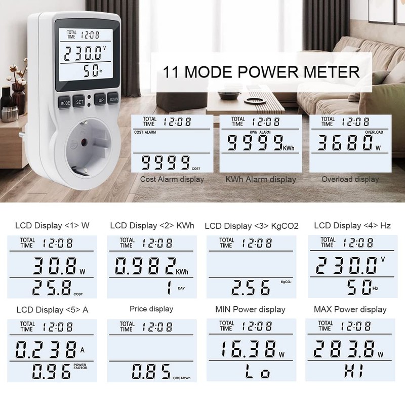 KETOTEK Electricity Meter for Socket, Power Consumption Meter, Energy Cost
