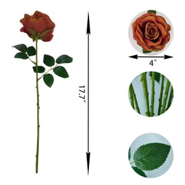 ATFL Burnt Orange Roses,12 Pcs Burnt Orange Flowers Artificial,Flower Diameter 4'', Bouquet Artificial Flowers for Burnt Orange Wedding Decorations(Burnt Orange)