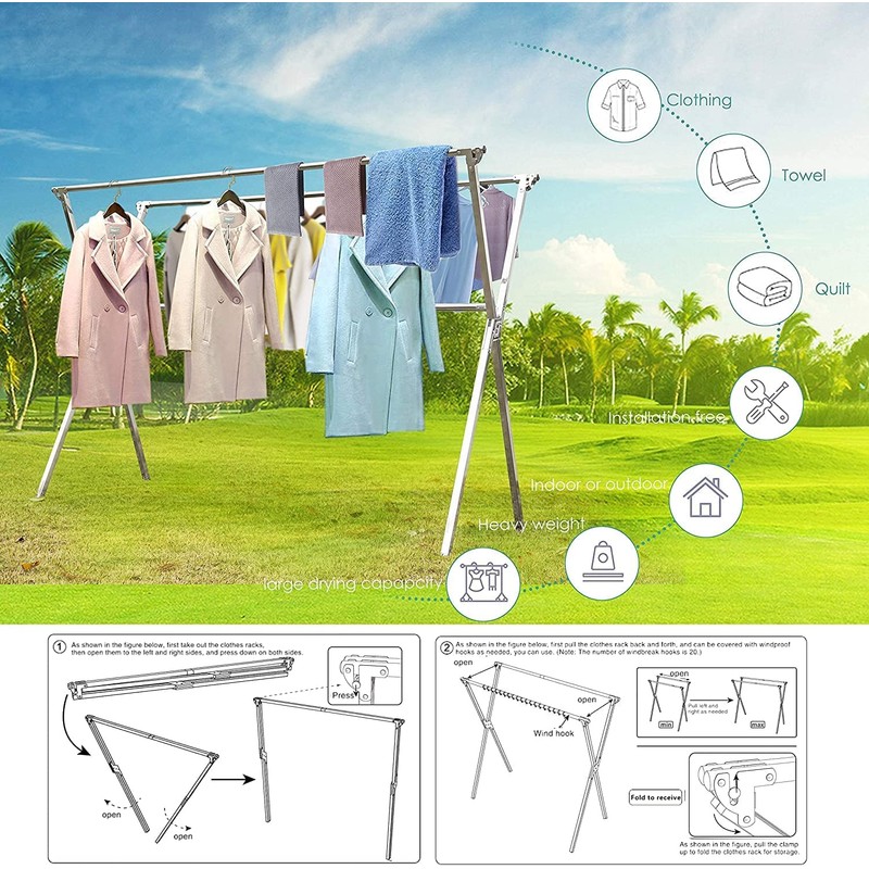 AZHZOLSK Clothes Drying Racks Outdoor, Updated Version,Stainless Steel Laundry Drying