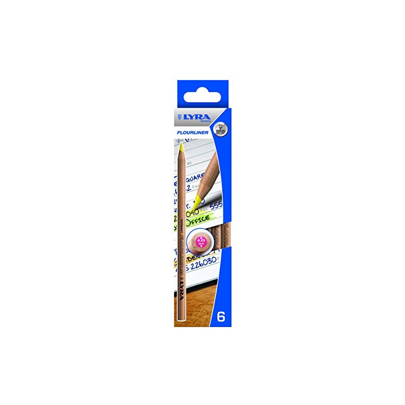 LYRA Fluorliner Wooden Neon Coloured Pencils Dry Highlighter 6 Pack