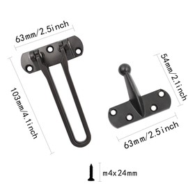 AUXBC 2 PCS Swing Bar Door Lock Latch, Zinc Alloy Safety Lock for Front and Inside Door, Heavy Duty Home Security Door Lock for Kids Home Hotel, Black