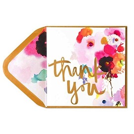 Papyrus Thank You Card Foil Watercolor Flowers with Gems, 1 EA