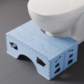 Foldable Toilet Stool Squat Adult, Portable 7 Inch Poop Stool, Collapsible Bathroom Pooping Stool for Adults/Kids, Travel Size Squatting Potty with Non-Slip Base, Blue
