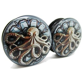 Pierced Republic Kraken Octopus Ear Plugs - Acrylic Screw-On - 10 Sizes - *Pair* (2 Gauge (6mm))