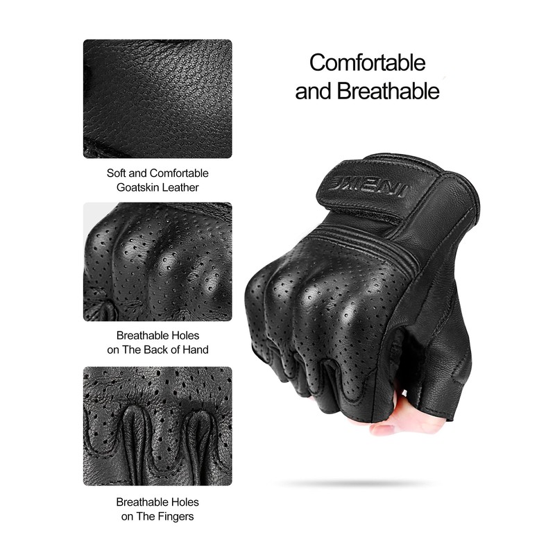 INBIKE Fingerless Motorcycle Gloves Summer Breathable Goatskin Leather Wear Resistant