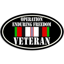 Black Oval Operation Enduring Freedom Sticker (Afghanistan War Veteran Ribbon Vinyl for Cars, Trucks, Coolers, Laptops (3 x 5 inch)