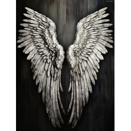QAZWSX Black and White Angel Wing 5D Diamond Art Painting for Adults, Full Drill Round Diamond Paint by Number Kits for Beginners Gems Cross Stitch for Wall Decor 12x16inch