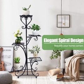 5 Tier Metal Plant Stand Indoor Outdoor, Upgraded Tall Iron Spiral Corner Plant Shelf- Tiered Storage Flower Pot Holder Display Organizer for Balconies, Living Rooms, Courtyards, Gardens, Black
