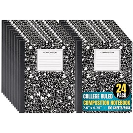 1InTheOffice Composition Notebook College Ruled, Notebooks for School, Black, 9.75" x 7.5", 24 Pack