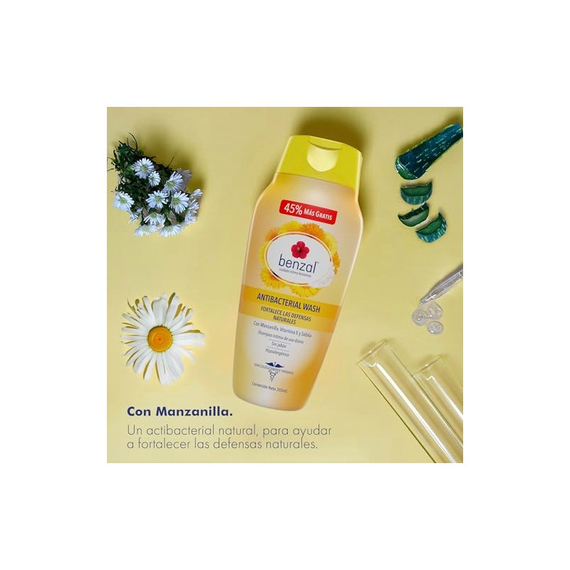 Benzal Wash Manzanilla, Jabon Intimo Femenino, Paquete de 3, 355ml