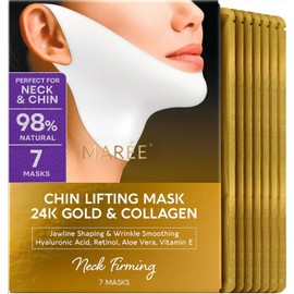 MAREE Mascarilla reafirmante V Line con oro de 24 quilates – Mascarilla facial de colágeno profundo para mujeres – Mascarilla moldeadora de mandíbula con retinol y ácido hialurónico – Reafirmante y te