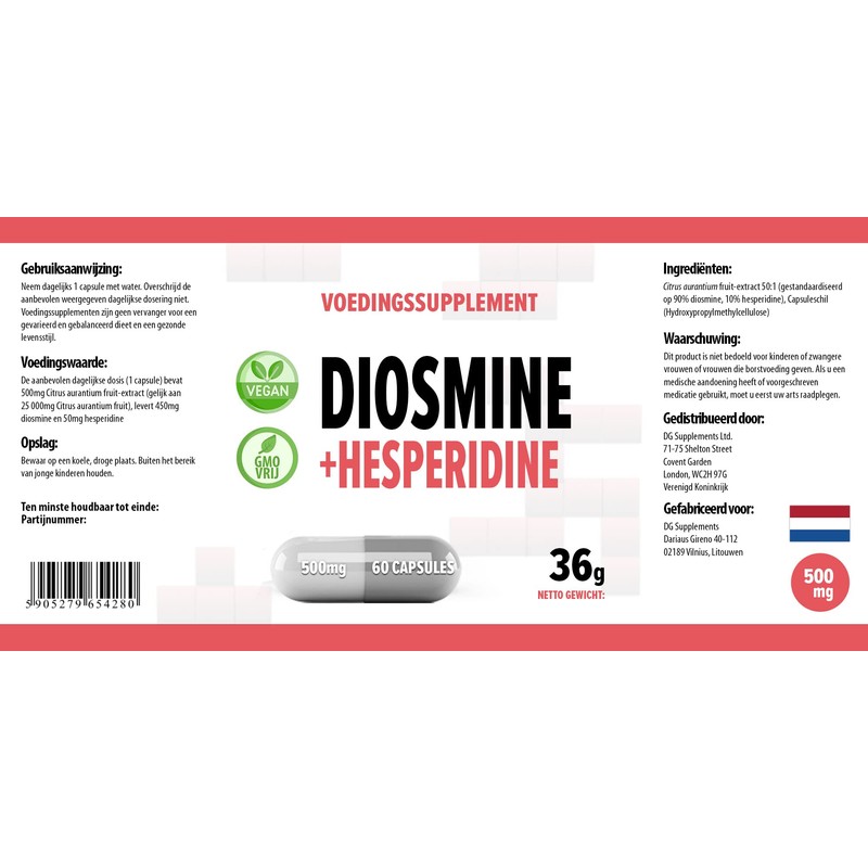 Hepatica Diosmin Hesperidin 500mg 60 Vegan Capsules, 3rd Party lab