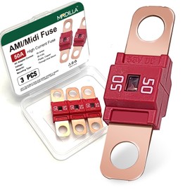 AMI/Midi Car Fuses 50 Amp High Current Fuse Bolt-on Fuse 50 A for Cars, Buses, Trucks, Construction Vehicles, Caravans, Passenger Cars, Electrocar Golf Cart (Pack of 3)