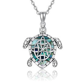 REDSUN Turtle Necklace 925 Sterling Silver CelticTurtle Chain Abalone Shell Necklace Sea Theme Ocean Jewellery Gifts for Women Girls Birthday, Sterling Silver