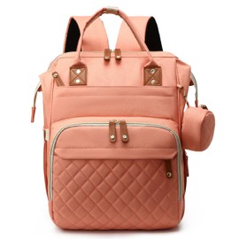 GLIXAVIA Diaper Bag Backpack – Large Capacity, 15+ Pockets, USB Port, Waterproof Travel Backpack for Mom & Dad – Bonus Pacifier Case - Pink