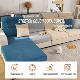 Stretch Sofa Covers for Cushion Couch,Universal Wear Resistant Slipcover with Elastic Bottom,Magic Couch Cover Furniture Protector,Anti-Slip L Shape Sofa Cover,Headrest Cover,Weave-Pine Green