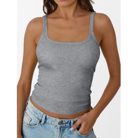 Trendy Queen Tank Tops for Women Summer Racerback Workout Tops Ribbed Spaghetti Strap Camisole Going Out Clothes 2025 Grey M