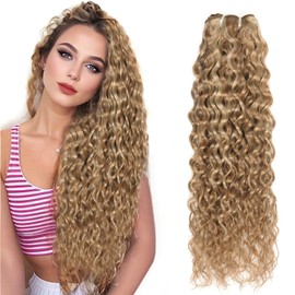 FASHION LINE Brazilian P27/613 Water Wave Blonde Human Hair Extensions Unprocessed Human Hair Bundles Weft 1PC 100g Piano Color (12")
