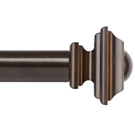 KAMANINA 1 Inch Curtain Rod 32 to 58 Inches (2.6-4.8ft), Bronze Curtain Rods for Windows, Single Drapery Rods with Square Finials
