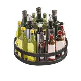 Fdit Drehbares Küchen-Aufbewahrungstablett, Praktisches, Platzsparendes Gewürz-Organizer-Rack um 360 Grad für den Haushalt, Kohlenstoffstahl, Schwarz, 25 X 6 Cm