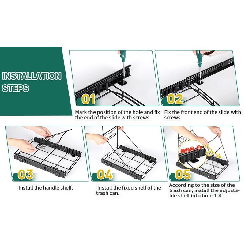 SOCONT Pull Out Trash Can, Stainless Steel Kitchen Adjustable Trash