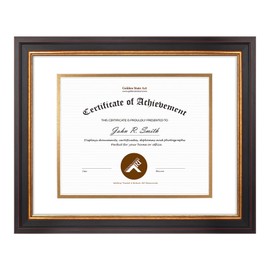 Golden State Art, 11x14 Document Frame for 8x10 Diploma/Certificate/Picture Includes White Over Double Mat and Real Glass (Black Gold & Burgundy Frame)
