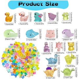 MAXXYUN 150PCS Mini Resin Animals, 44 Styles Tiny Glow in The Dark Mini Animals Mixed, Small Plastic Animal Figures Miniature Resin Animals for Micro Garden Landscape Aquarium Dollhouse Decor