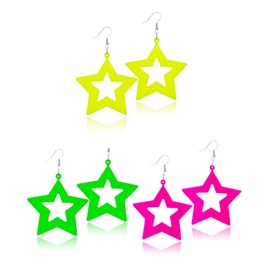 3 Pairs Neon Earrings for Women Acrylic Lightning Star Rectangle Cassette Earrings Retro Punk Music Earrings Vintage 80s 90s Party Accessories Outfit for Women Dress